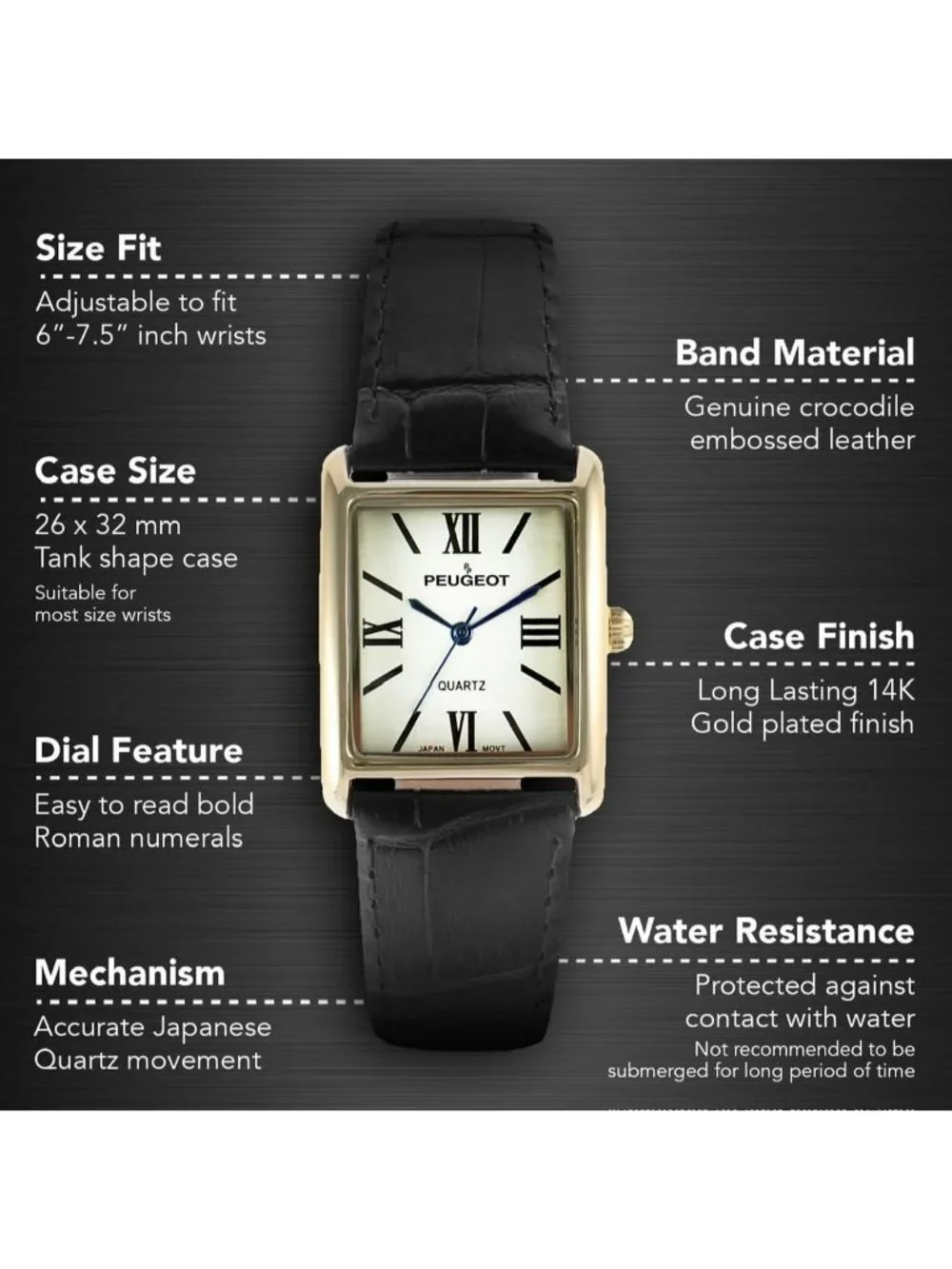 Women's Black Leather Strap Roman Numerals Dial Classic Dress Wrist Watches